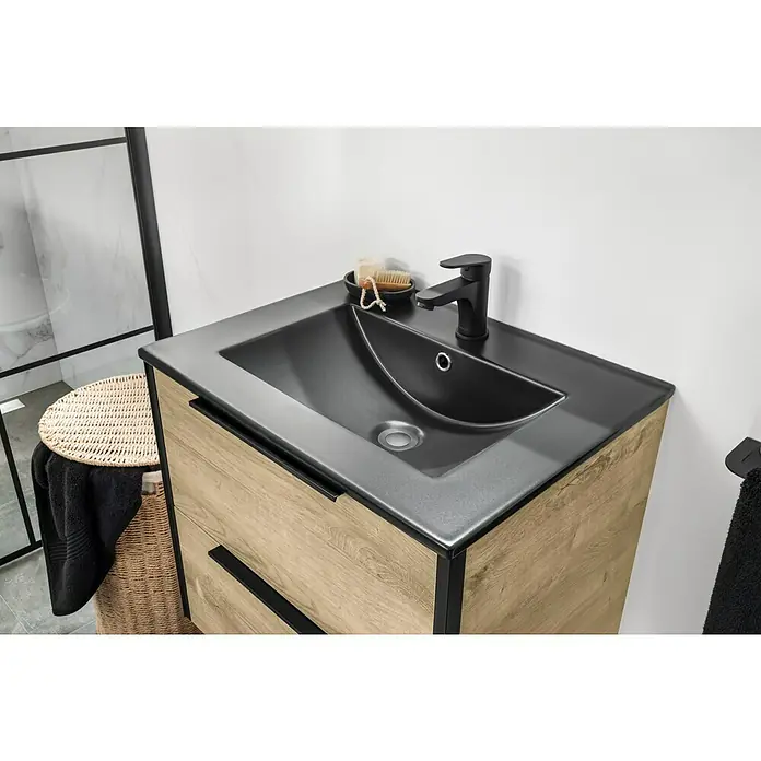 Badmöbel-Set Style - 61,5 cm, Canela Eiche/Schwarz, Matt - Stimmungsaufnahme
