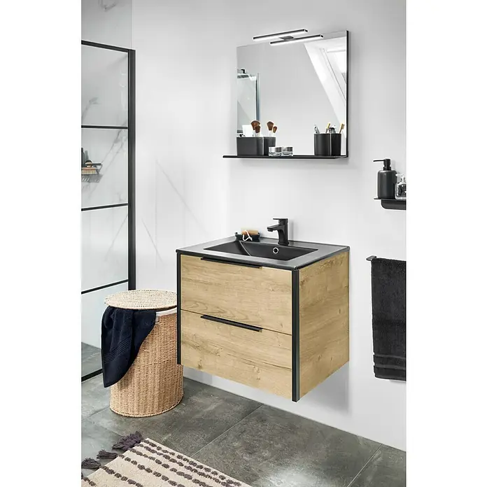 Badmöbel-Set Style - 61,5 cm, Canela Eiche/Schwarz, Matt - Stimmungsaufnahme