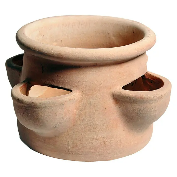 Mega Collections Bloempot Whitewash Strawberry - Ø x h: 35 x 20 cm, Terracotta - Vooraanzicht