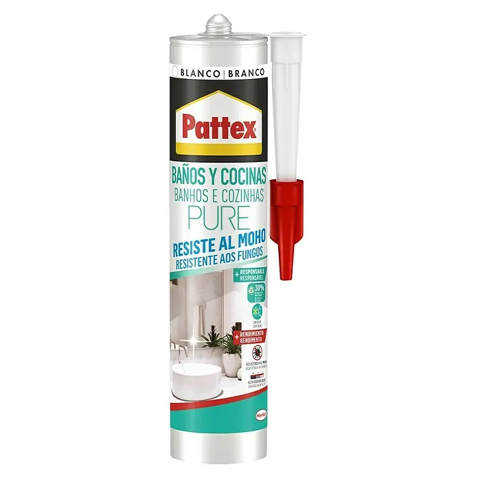 Pattex Silicona para sanitarios y cocinas Pure - Blanco, 280 ml - Vista frontal