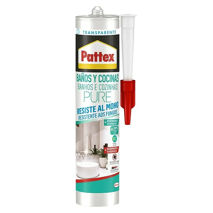 Pattex Silicona para sanitarios y cocinas Pure - Transparente, 280 ml - Vista frontal