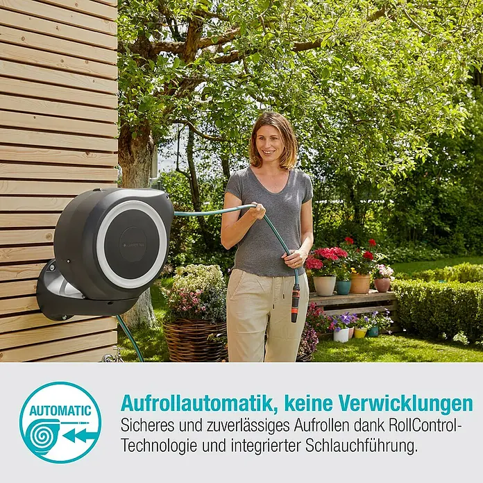 Gardena Wand-Schlauchbox RollUp S - Schlauchlänge: 15 m - Informationsansicht