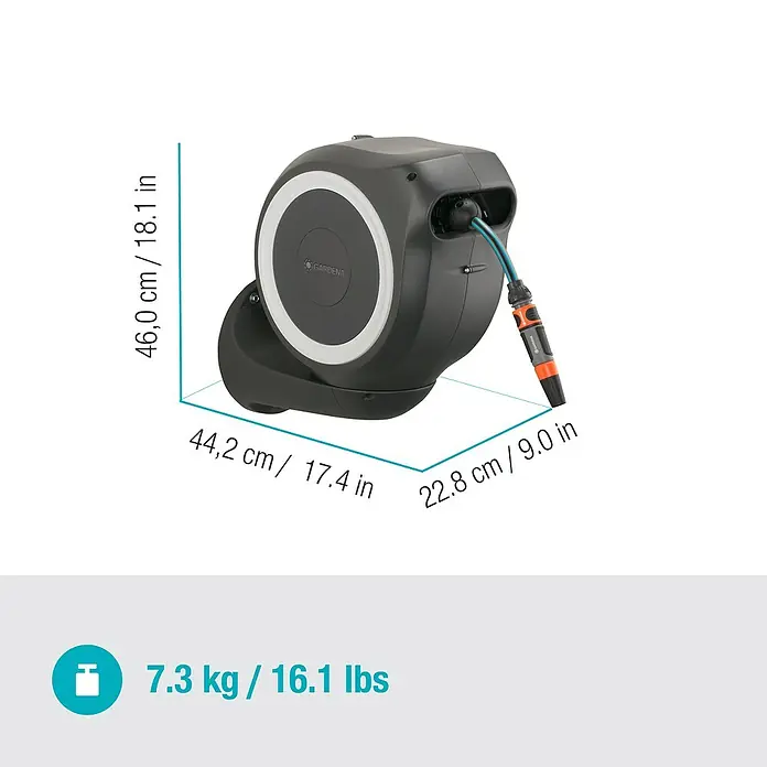 Gardena Wand-Schlauchbox RollUp S - Schlauchlänge: 15 m - Skizze