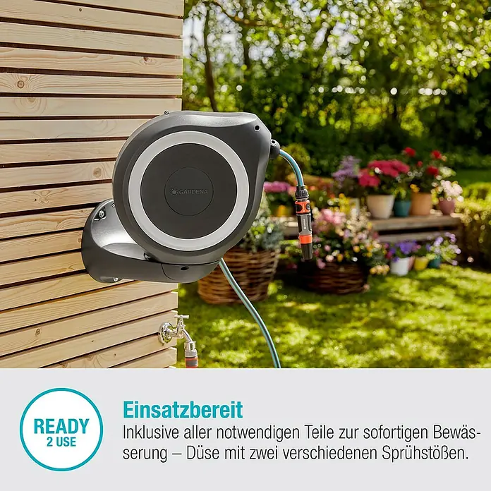 Gardena Wand-Schlauchbox RollUp S - Schlauchlänge: 15 m - Informationsansicht