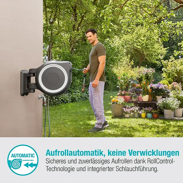 Gardena Wand-Schlauchbox RollUp M/L - Schlauchlänge: 25 m - Informationsansicht