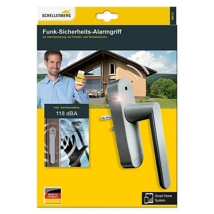 Schellenberg Smart Home Funk-Alarmgriff - DIN Anschlag: Links/Rechts, Silber - Vorderansicht