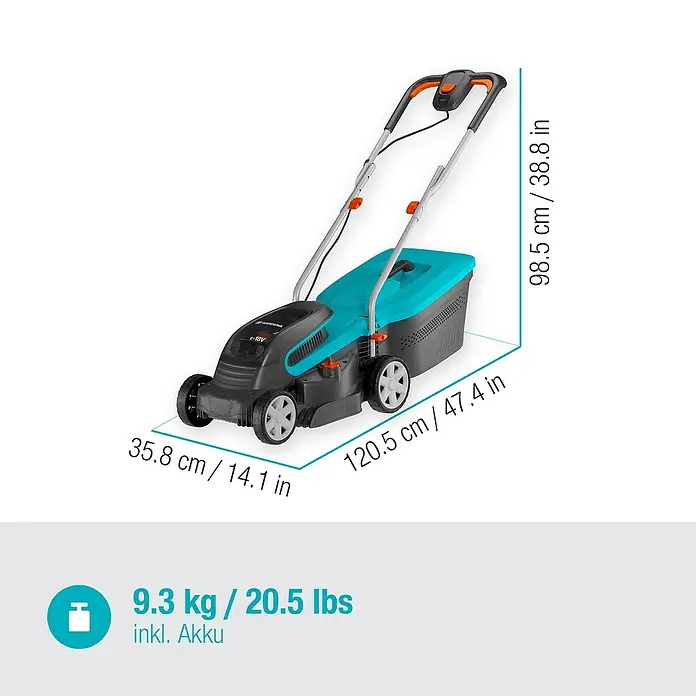 Gardena Akku-Rasenmäher PowerMax 32/36V P4A - 36 V, 2 Akkus, 2,5 Ah, Schnittbreite: 32 cm - Skizze