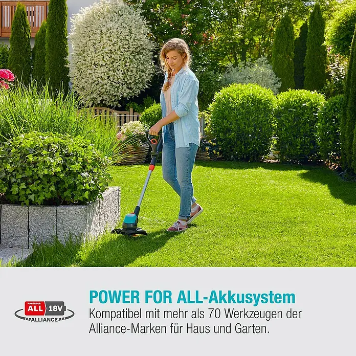 Gardena EasyCut Akku-Rasentrimmer 23/18V-P4A - 18 V, Li-Ionen, 1 Akku, Schnittbreite: 23 cm - Informationsansicht