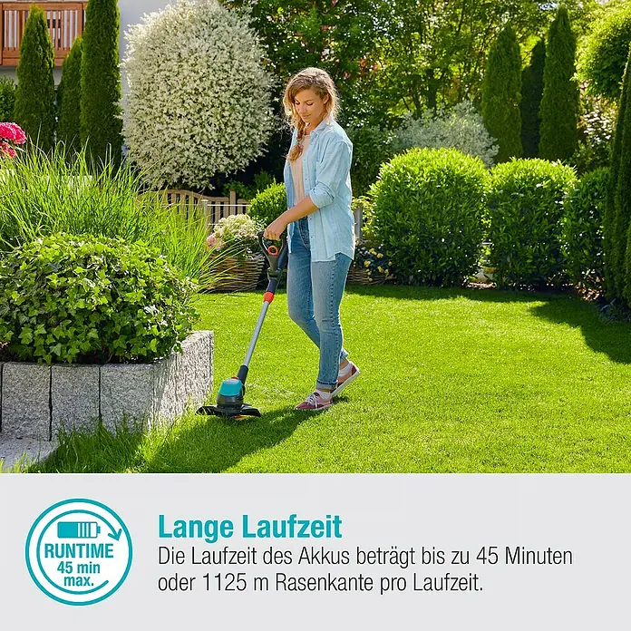 Gardena EasyCut Akku-Rasentrimmer 23/18V-P4A - 18 V, Li-Ionen, 1 Akku, Schnittbreite: 23 cm - Informationsansicht