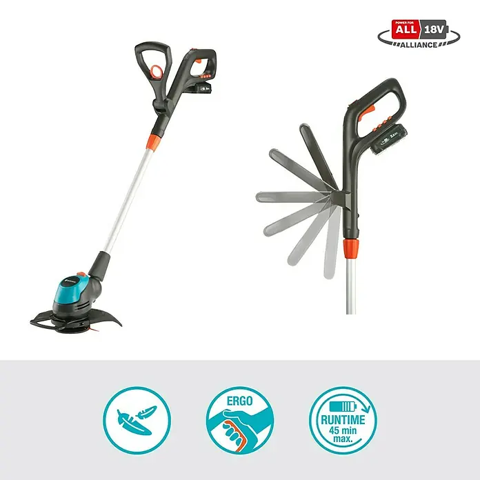 Gardena EasyCut Akku-Rasentrimmer 23/18V-P4A - 18 V, Li-Ionen, 1 Akku, Schnittbreite: 23 cm - Informationsansicht