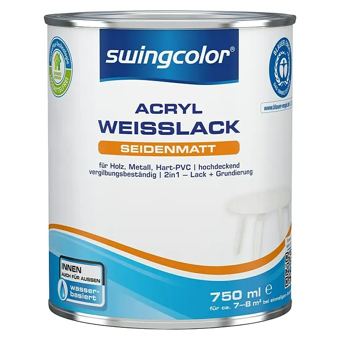 swingcolor Weißlack Acryl - Weiß, 750 ml, Seidenmatt - Vorderansicht