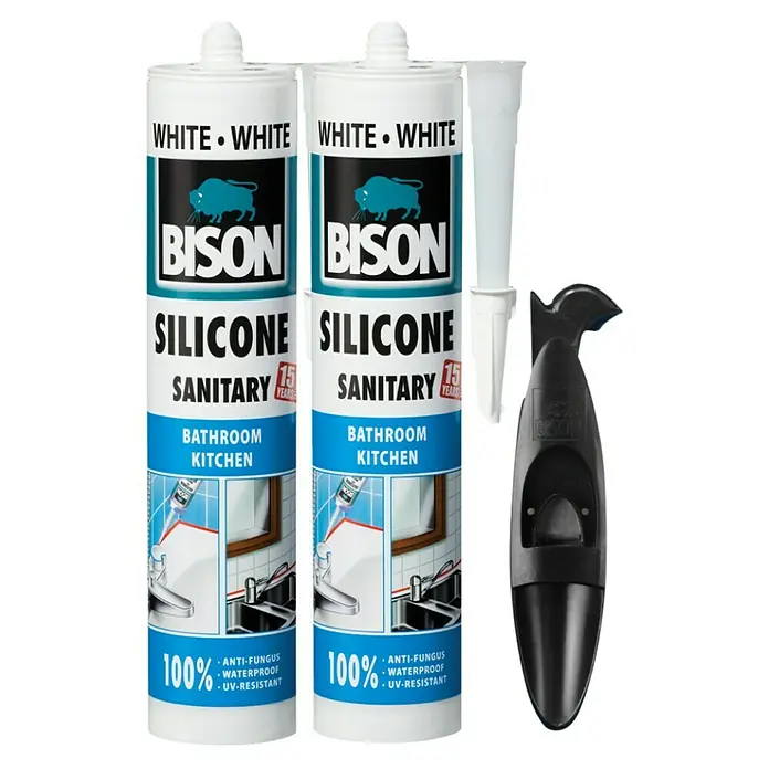 Bison Sanitarni silikon 2  x 280 ml - Bijela boja - Pogled sprijeda