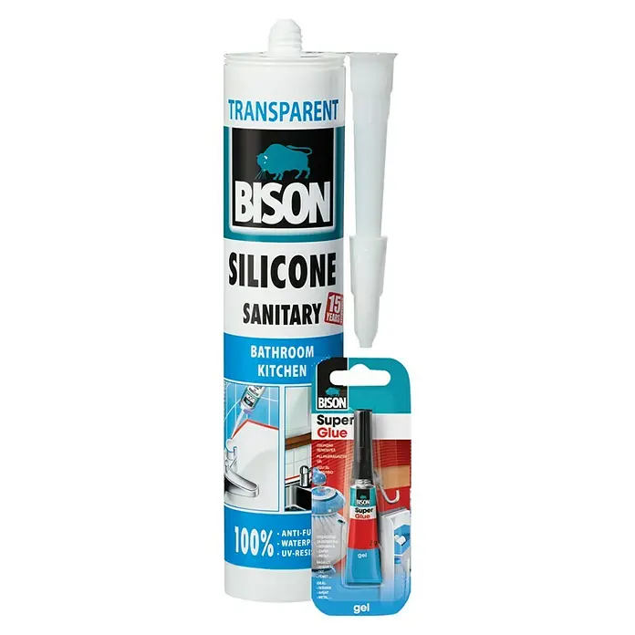 Bison Sanitarni silikon + SG Gel - Boja: Prozirna, 280 ml - Pogled sprijeda