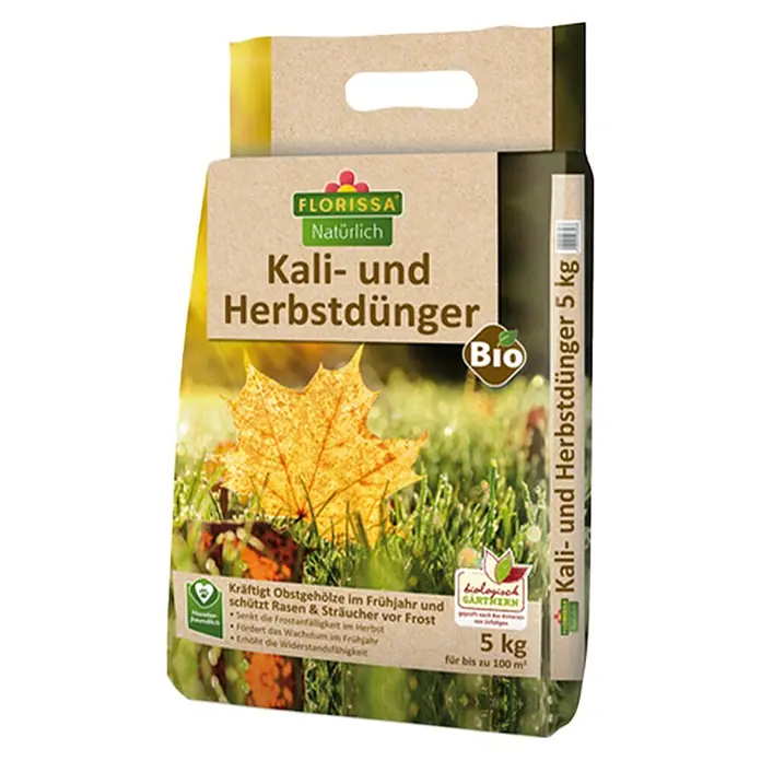 Florissa Herbstrasendünger mit Kalium - 5 kg, Inhalt ausreichend für ca.: 100 m² - Diagonale Ansicht