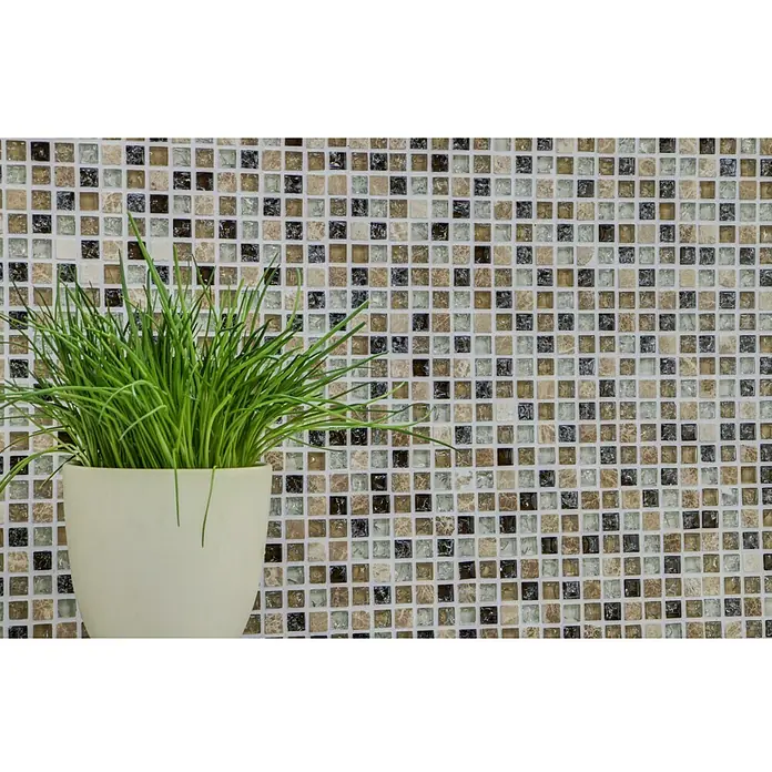Mosaikfliese Quadrat Crystal Mix XIC 1053 - 30,5 x 30,5 cm, Hellbraun, Glänzend - Detailaufnahme