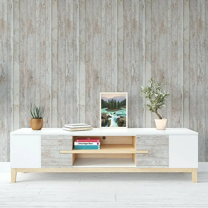 Papel pintado vinílico adhesivo Lineawall - Tablas, 90 cm x 2,8 m - Foto ambiente
