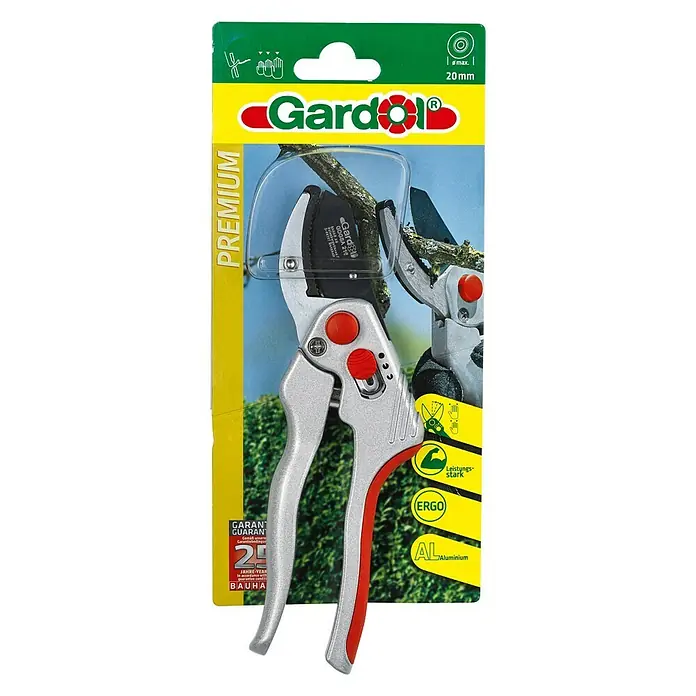 Gardol Premium Vrtne škare - Amboss, Maksimalna debljina grane: 20 mm, spuštena rezna glava, Podesiva veličina dlana - Pogled sprijeda
