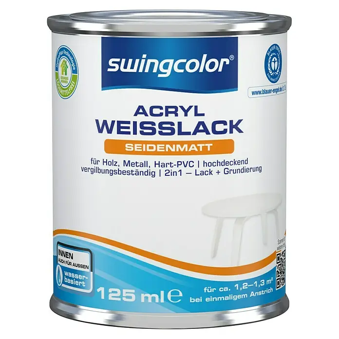 swingcolor Weißlack Acryl - Weiß, 125 ml, Seidenmatt - Vorderansicht