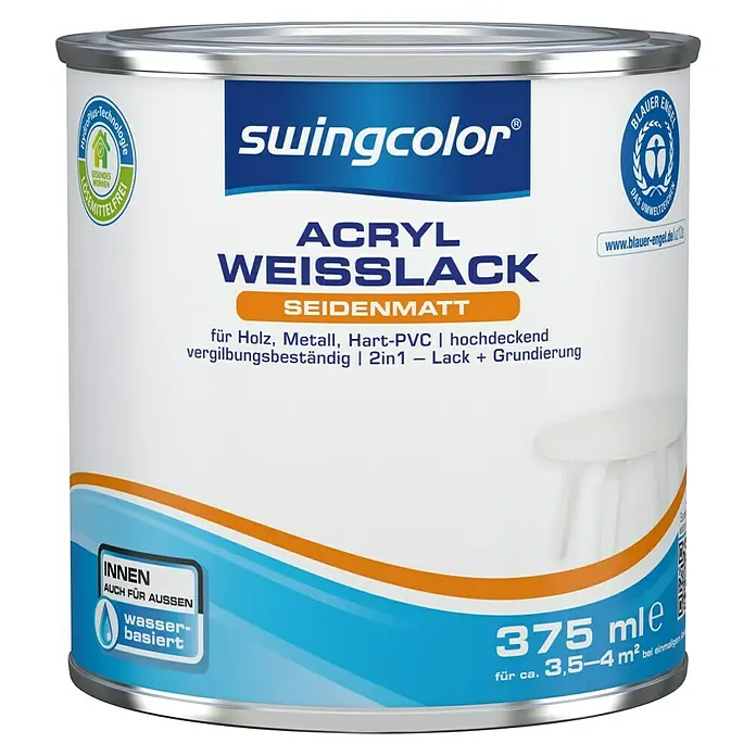 swingcolor Weißlack Acryl - Weiß, 375 ml, Seidenmatt - Vorderansicht