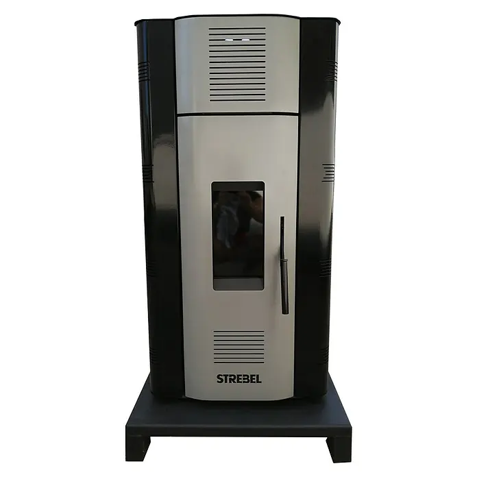 Strebel Wasserführender Pelletofen Varan 1.20 - Wärmeleistung: 10 kW - 20 kW, Raumheizvermögen: 200 m³, Schwarz/Silber - Vorderansicht