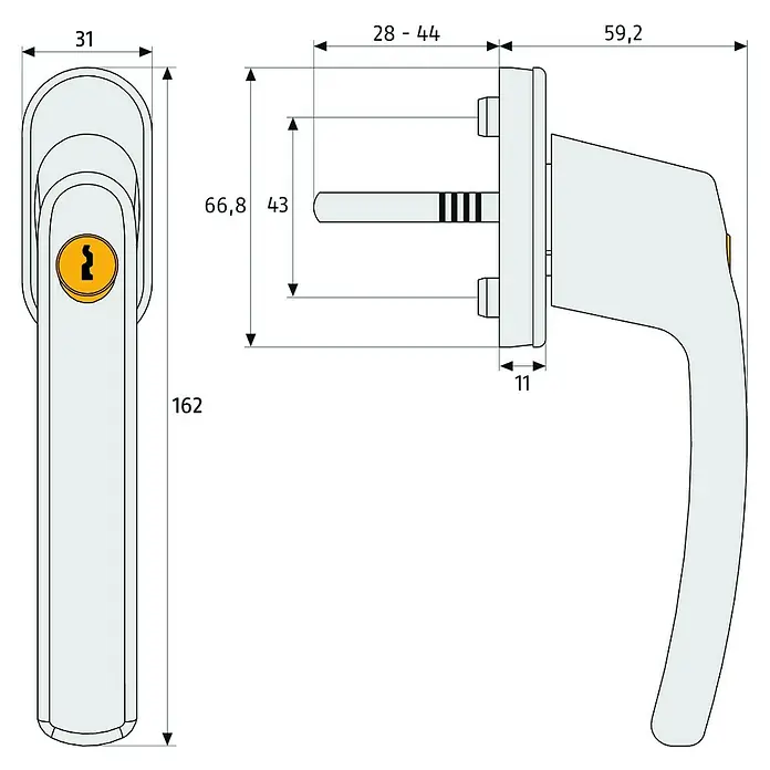 Abus Fenstergriff FG 210 - Silber, Abschließbar - Skizze