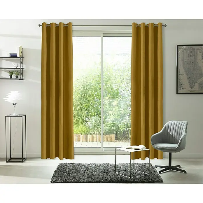 Cortina Jodie - An x Al: 140 x 250 cm, 100 % poliéster , Ocre - Foto ambiente