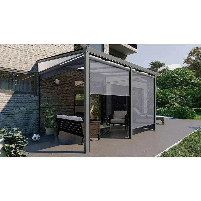 Terrassenüberdachung Gartenzimmer - L x T: 400 cm x 304,5 cm, Polycarbonat, Anthrazitgrau, Opal - Stimmungsaufnahme