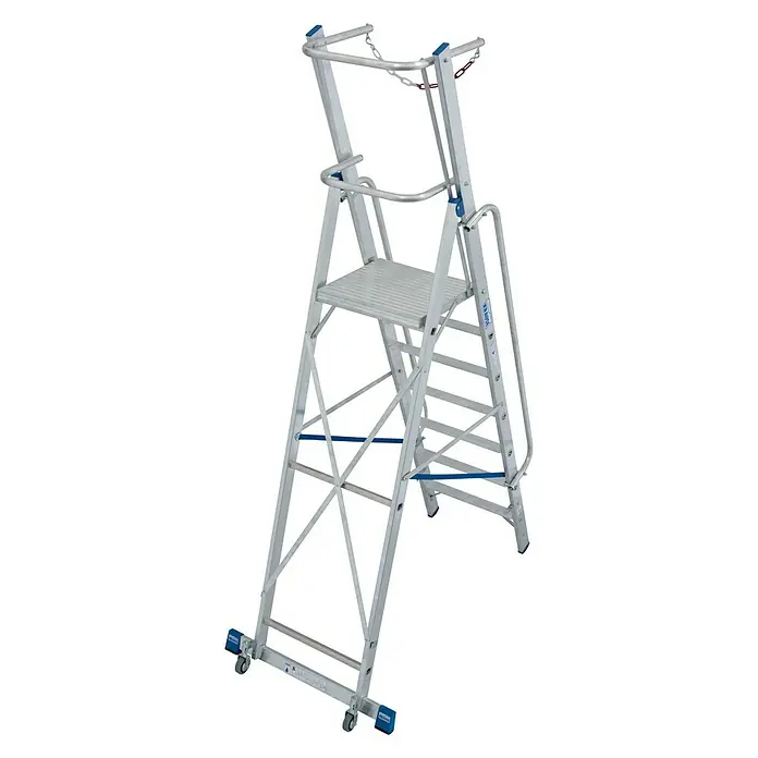 Krause Stabilo Stufenstehleiter - Arbeitshöhe: 3,65 m, 7 Stufen, Aluminium, Sicherheitsbügel - Rückansicht