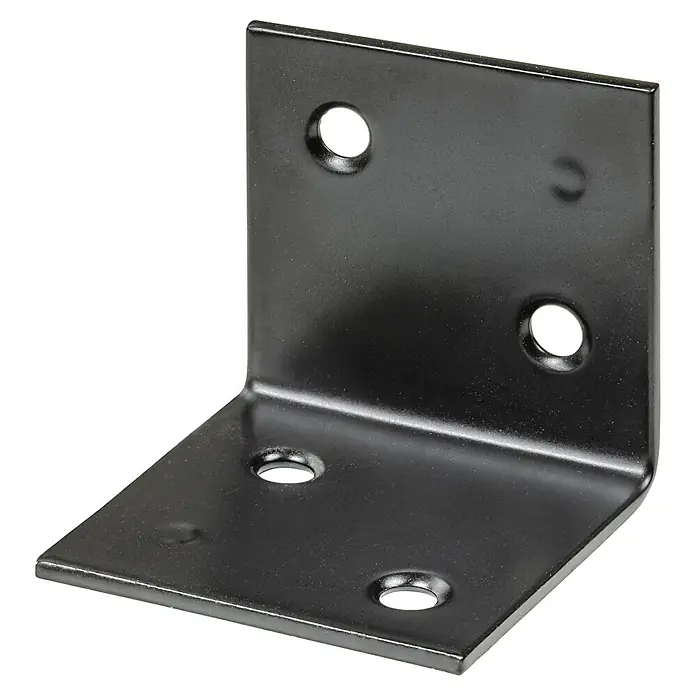 Široki kutnik - D x Š: 60 x 60 mm, Crne boje, Čelik, 4 provrta - Dijagonalni pogled