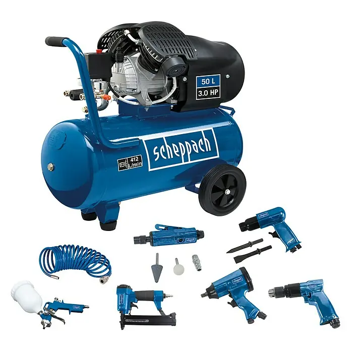 Scheppach Kompressor-Set GK520DCZ - 10 bar, 3 PS, Kesselinhalt: 50 l - Diagonale Ansicht
