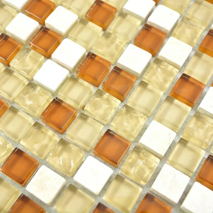 Mosaikfliese Quadrat Crystal Mix XCM M820 - 30,5 x 32,2 cm, Beige, Glänzend - Detailaufnahme