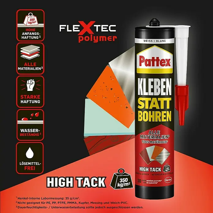 Pattex Montagekleber Kleben statt Bohren High Tack - 440 g, Lösemittelfrei - Informationsansicht