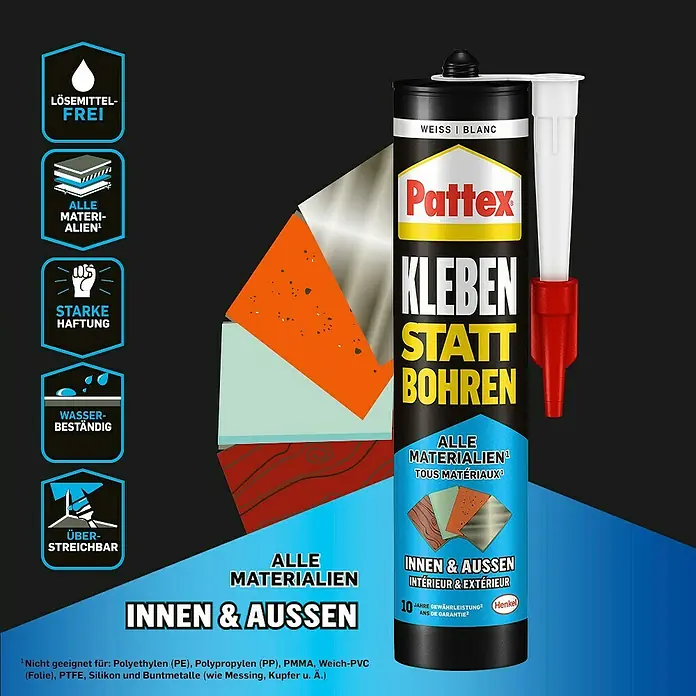 Pattex Montagekleber Kleben statt Bohren - Lösemittelfrei, 450 g - Informationsansicht