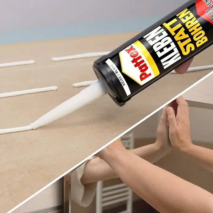Pattex Montagekleber Kleben statt Bohren High Tack - 440 g, Lösemittelfrei - Anwendungsbeispiel