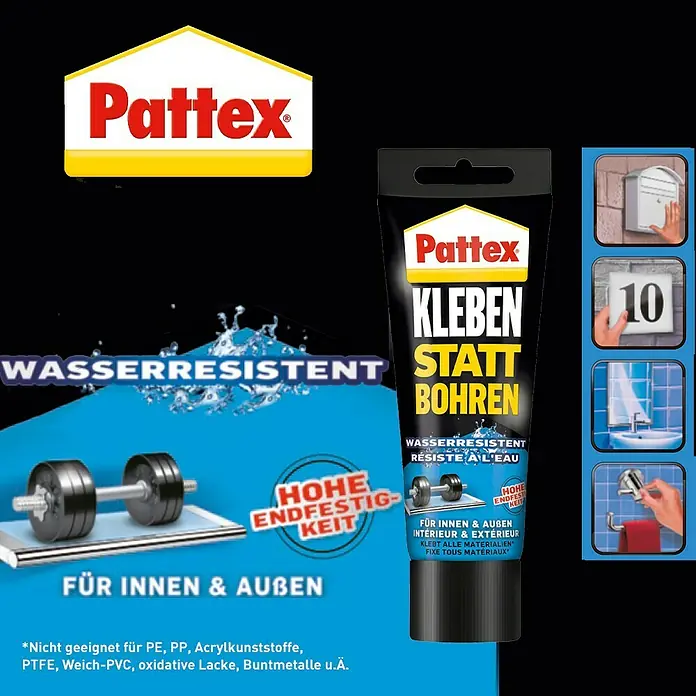 Pattex Kleben statt Bohren - 340 g, Wasserbeständig - Informationsansicht
