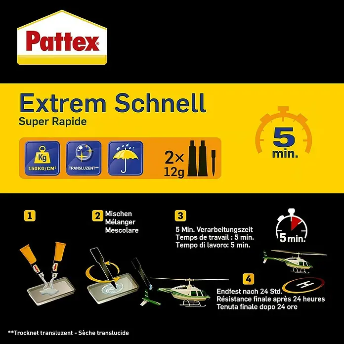 Pattex Kraft-Mix 2-Komponenten-Kleber Extrem Schnell - 2 x 11 ml - Informationsansicht