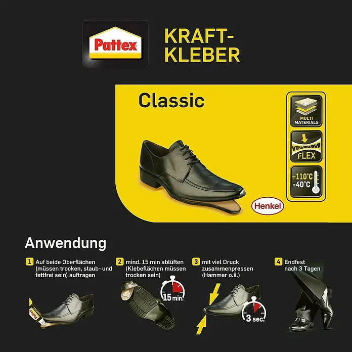 Pattex Kontakt Kraftkleber Classic - 125 g, Tube - Informationsansicht