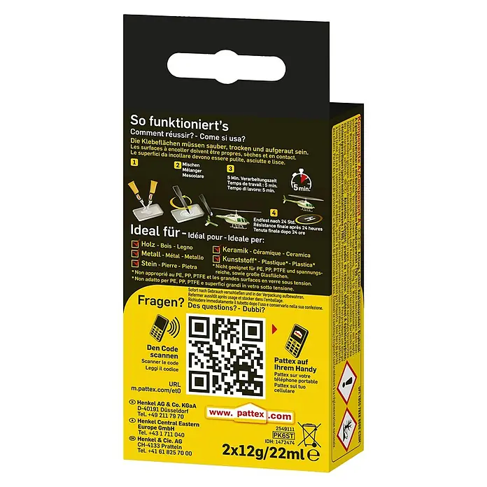 Pattex Kraft-Mix 2-Komponenten-Kleber Extrem Schnell - 2 x 11 ml - Rückansicht