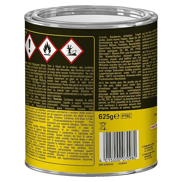 Pattex Kraftkleber Compact - 625 g, Dose, Gelartig - Rückansicht