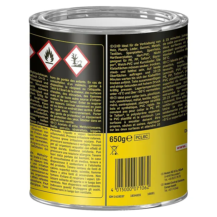 Pattex Kontakt Kraftkleber Classic - 650 g, Dose - Rückansicht