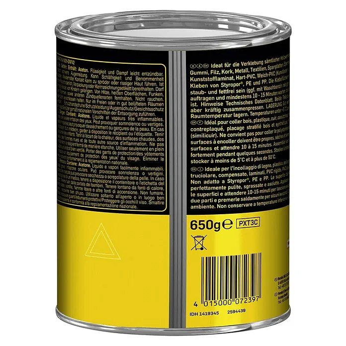 Pattex Kraftkleber Transparent - 650 g, Dose - Rückansicht