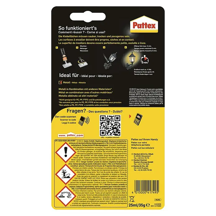 Pattex Kraft-Mix Komponenten-Kleber Metall - 25 ml - Rückansicht