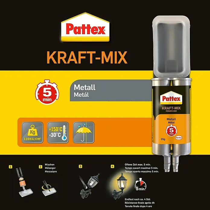 Pattex Kraft-Mix Komponenten-Kleber Metall - 25 ml - Informationsansicht