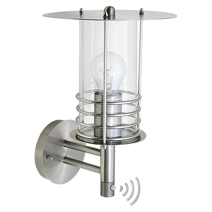 Starlux Silver Star II Außenwandleuchte mit Bewegungsmelder stehend - 60 W, 24 x 22 x 35 cm, Silber, IP44 - Diagonale Ansicht