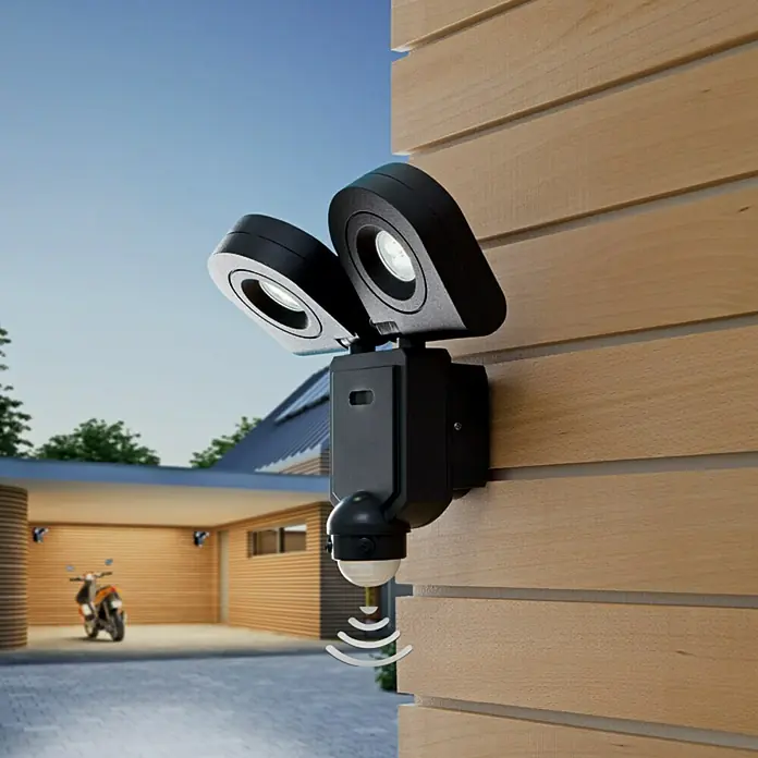 Starlux LED-Außenstrahler mit Bewegungsmelder - 20 W, L x B x H: 85 x 205 x 240 mm, Schwarz, IP44 - Stimmungsaufnahme