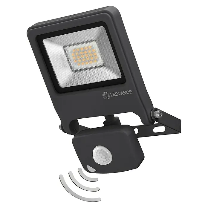Ledvance LED-Strahler Endura Flood - Anthrazit, Sensor, 20 W, IP44 - Diagonale Ansicht