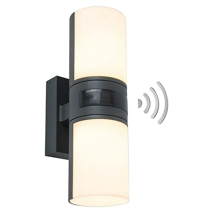 Lutec LED-Sensor-Außenwandleuchte Cyra - 16 W, L x B x H: 7,8 x 12 x 24,5 cm, Anthrazit/Weiß, Warmweiß - Diagonale Ansicht