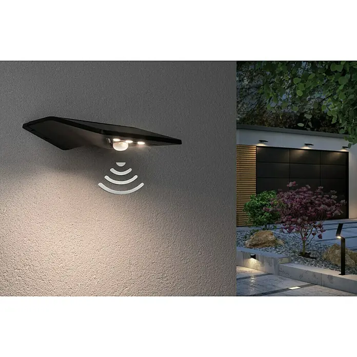 Paulmann LED-Solar-Außenwandleuchte Yoko - Bewegungsmelder, 1,2 W, Anthrazit, L x B x H: 16 x 19 x 5,7 cm - Stimmungsaufnahme
