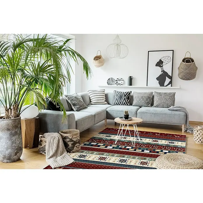 Alfombra de pelo corto Antique - Rojo, 180 x 120 cm, 100% Poliéster - Foto ambiente