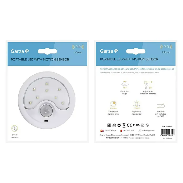 Garza Detector de movimiento inalámbrico con luz de noche - Blanco, Alcance: 5 m - Embalaje del producto